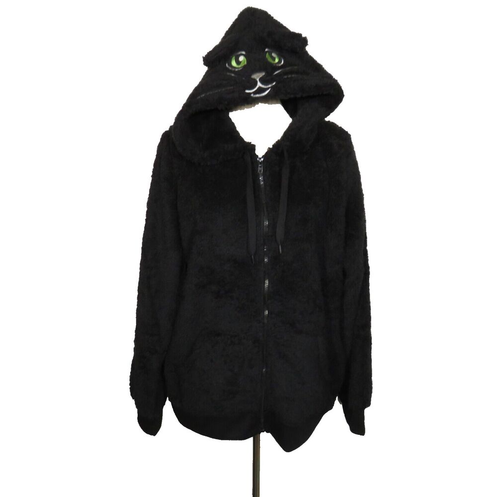 Torrid Black Zip Up Fuzzy Cat Face Hoodie Plus Size 2X - Picture 8 of 8